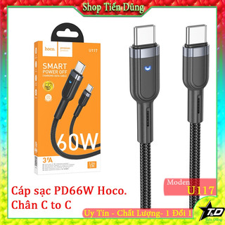 Cáp sạc nhanh pd60w hoco u117, type c to type c, tự ngắt thông minh, dây dài 1.2m.