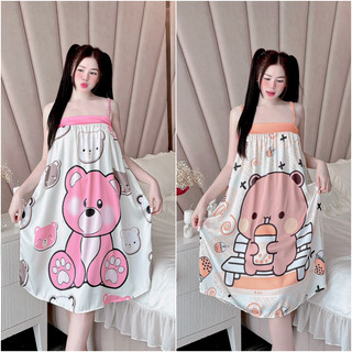 Váy ngủ lụa 2 dây phối ren in họa tiết sang trọng cao cấp