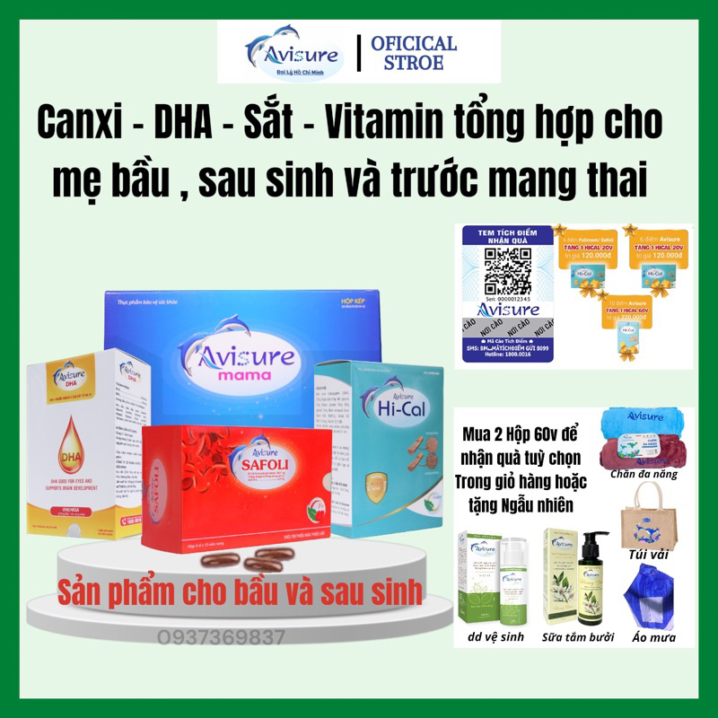 Trọn bộ sắt canxi DHA Vitamin tổng hợp cho bà bầu thế hệ mới Avisure cho bà bầu, trước bầu, cho con 