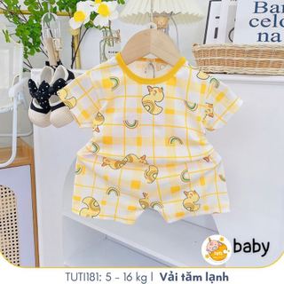 Đồ bộ cộc tay phối nhiều họa tiết đáng yêu cho bé trai và bé gái, TUTI181