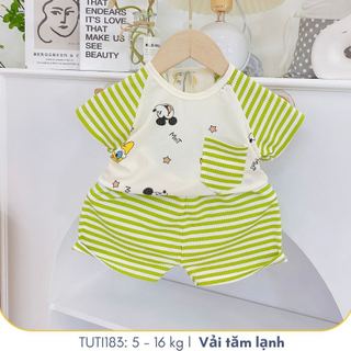 Đồ bộ cộc tay cho bé phối quần sọc kết hợp nhiều họa tiết đáng yêu cho bé mặc dễ thương, TUTI183
