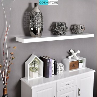 Kệ Gỗ COKASTORE Treo Tường Thanh Ngang Kết Cấu Giấu Chân Chắc Chắn, Gỗ Dày 2,5cm (Màu Trắng) + Tặng Kèm Thước Thủy
