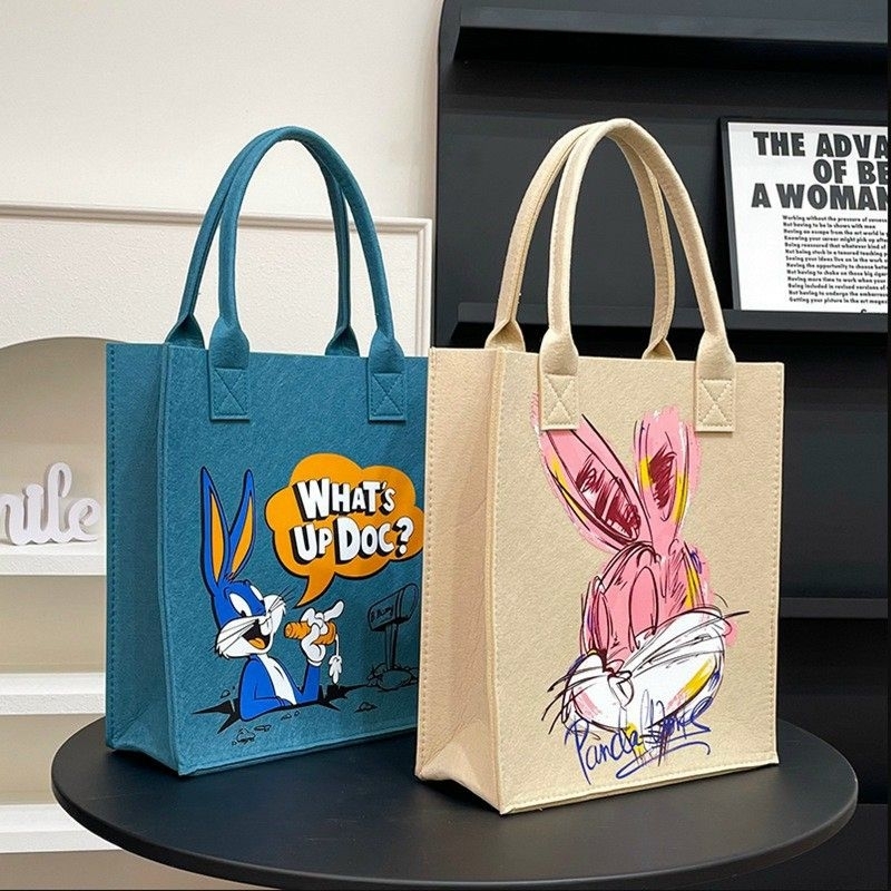 Túi vải nỉ tote tiện lợi đa năng họa tiết hoạt hình gấu dâu hàng có sẵn