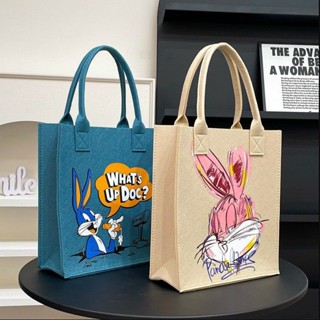 Túi vải nỉ tote tiện lợi đa năng họa tiết hoạt hình gấu dâu hàng có sẵn