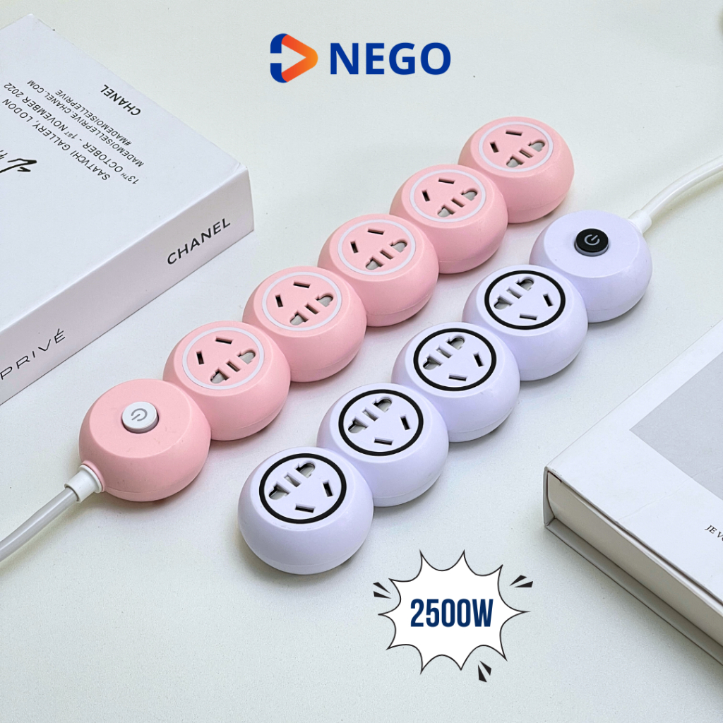 Ổ cắm điện đa năng thông minh chống giật chống cháy Nego 2500W có cổng sạc USB và công tắc nguồn toàn ổ tiện lợi OD01E