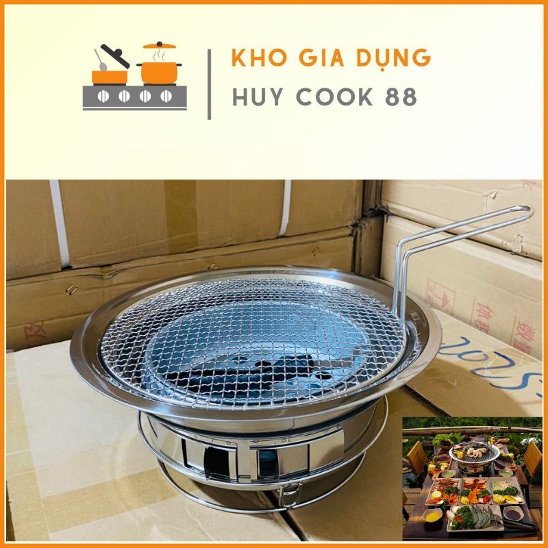 Bếp Nướng Than Hoa Vỉ Nướng Inox 304 Có Tay Cầm (Có Đế Bếp Inox) Huycook88 Dành Cho Nhà Hàng, Quán Nướng Và Gia Đình
