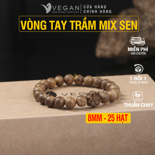 Vòng tay Trầm Hương VEGAN Thuần Chay mix charm sen 8mm 21 hạt