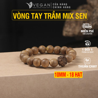 Vòng tay VEGAN Trầm Hương Thuần Chay mix charm sen 18 hạt 10mm