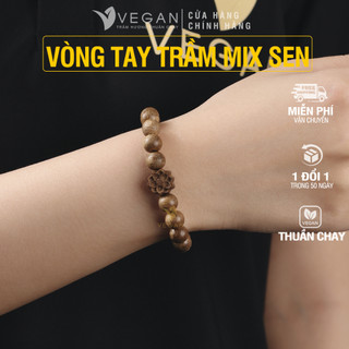 Vòng tay VEGAN Trầm Hương Thuần Chay mix charm sen