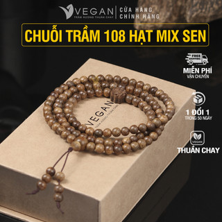 Vòng tay Trầm Hương Thuần Chay mix chuỗi tràng 108 hạt mix sen 6mm