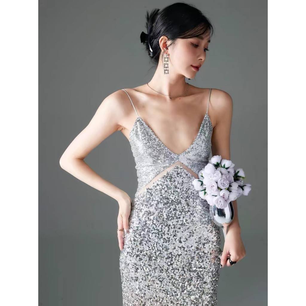 Váy 2 Dây Kim Sa Bạc