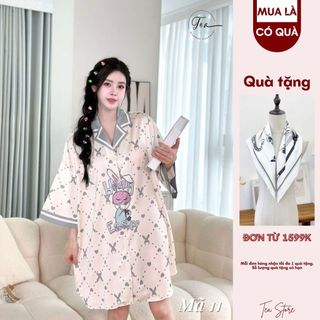 Váy lụa hàn sơ mi TEA freesize mẫu mùa hè 2024