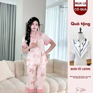 Bộ mặc nhà Pyjama chất lụa TEA tay cộc quần lửng họa tiết
