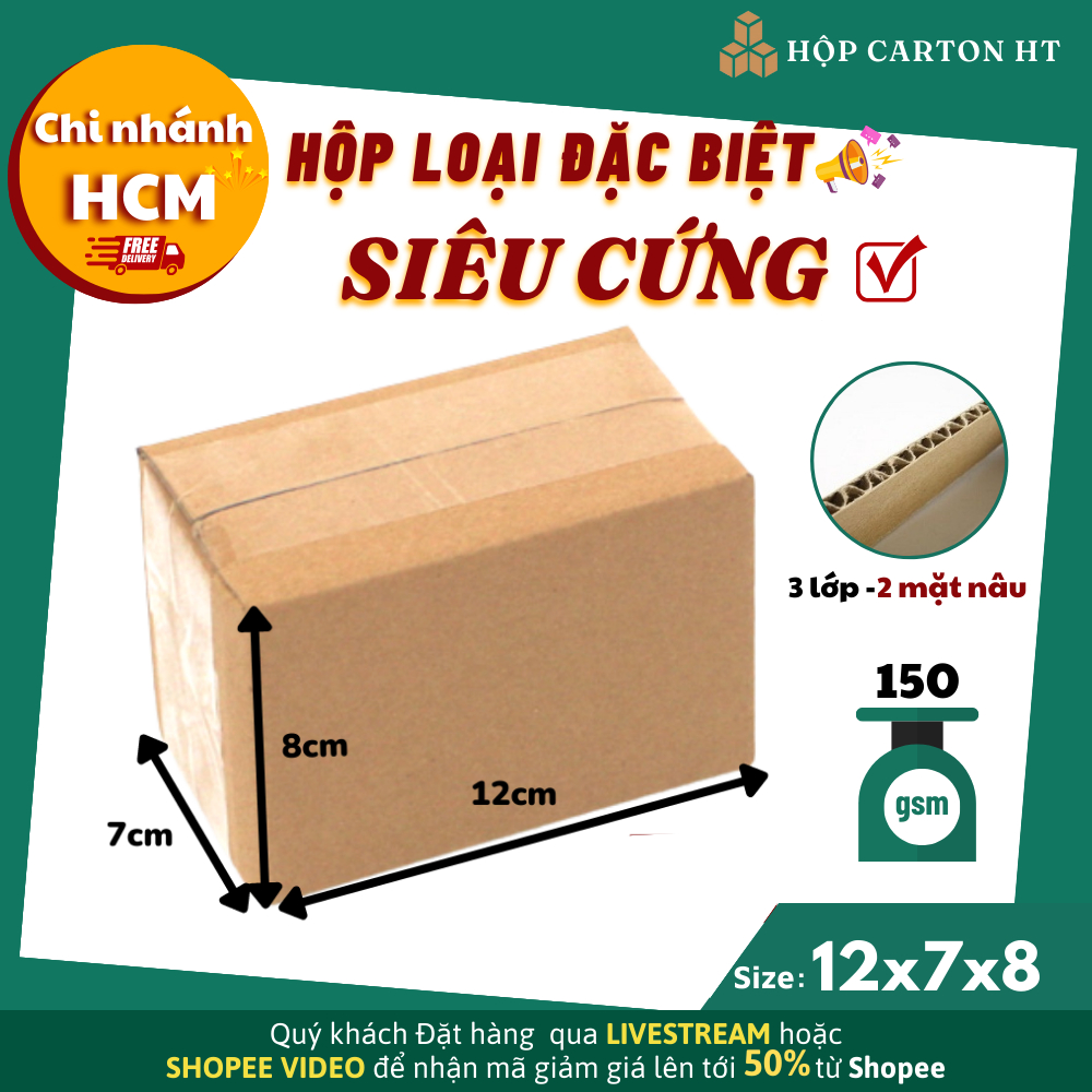 Combo 100 hộp carton đóng hàng, phụ kiện, mỹ phẩm 12x7x8 giá gốc tận xưởng - Hộp Carton HT