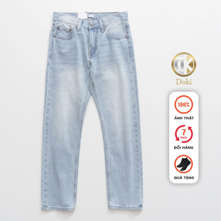 Quần Jean Ống Suông Nam Cao Cấp Xanh Bạc, Quần Jean Nam Ống Rộng, Vải Không Co Giãn, DOKI AUS-04