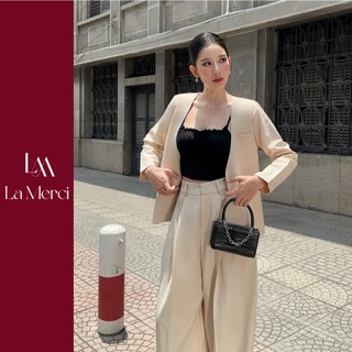   La Merci  Áo khoác blazer nữ không cổ cotton cao cấp phong cách Hàn Quốc BL04 