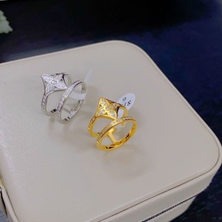 Nhẫn titan cỏ 4 lá vip đính đá - titan chuẩn loại 1 ko đen