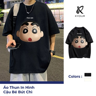KYOUR Áo Thun Cotton Cổ Tròn In Hình Cậu Bé Bút Chì Shin Cute