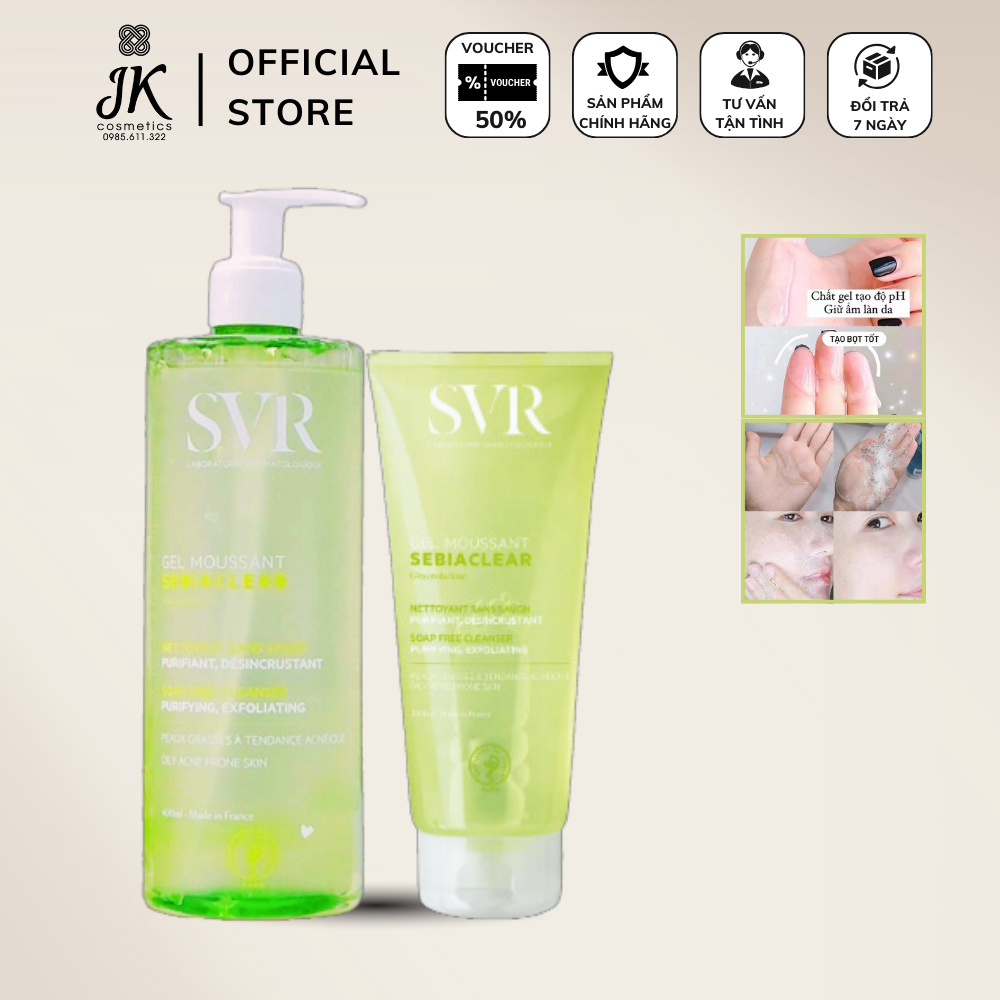 SVR Sữa Rửa Mặt Dành cho da dầu mụn Gel Moussant 200ml, 400ml - JK Auth Cosmetics