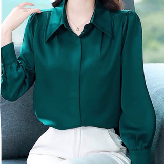 A156 ÁO SƠ MI LỤA TRƠN TAY DÀI(tặng kèm nơ lụa)