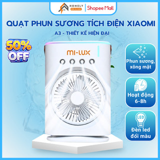 Quạt Điều Hòa Tích Điện Mi-Lux A3 , Phun Sương (Kèm Đá), Tích Điện 4000mah, Đèn Led Tiện Lợi