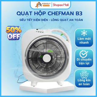 Quạt Hộp Chefman Chính Hãng 3 Chế Độ Gió, Siêu Tiết Kiệm Điện, Lồng Bảo Vệ An Toàn, Chống Cháy Chập