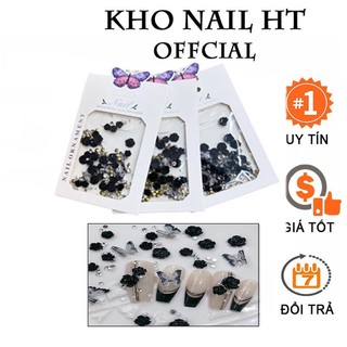 Set charm hoa hồng đen trắng 5in1 trang trí móng hot trend