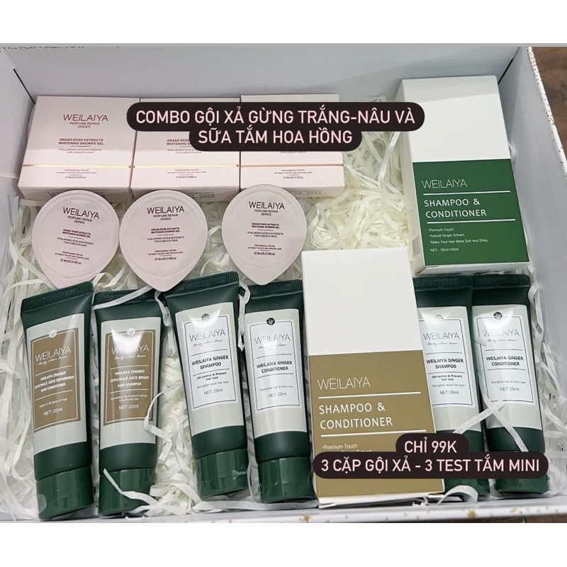 set gội xả mini Weilaiya nấm, gừng, hà thủ ô, hấp