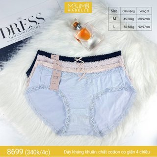 Quần lót nữ cotton kháng khuẩn MB Mabelle 8699 cao cấp phối ren ống và ren lưng 4 màu đủ size
