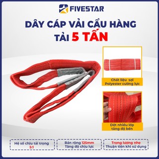 Dây cáp vải cẩu hàng bản dẹp 5 tấn - chiều dài 1m, 2m, 3m, 4m, 5m, 6m, 8m, 10m, 2 đầu mắt, hệ số 5:1