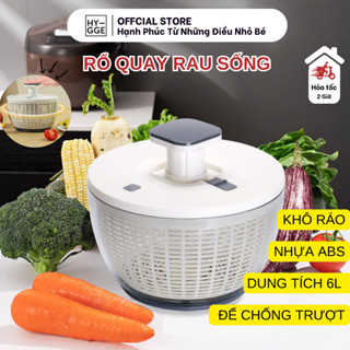 Rổ Quay Rau 6L Hygge Nhấn Nút Tự Động Chất Liệu Nhựa ABS | Dụng Cụ Vắt Rau Sống, Hoa Quả Tiện Ích