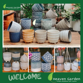 Chậu đất nung trứng hoa văn xuất khẩu 14cm-chậu decor, trồng cây