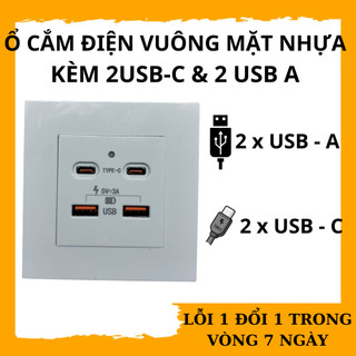 Ổ cắm điện usb type c âm tường đa năng, ổ cắm tích hợp cổng sạc usb, type c, mặt chuẩn vuông