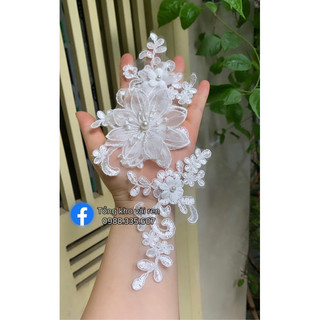 Tấm ren gân hoa nổi 3D đính áo,váy ,phụ kiện tóc