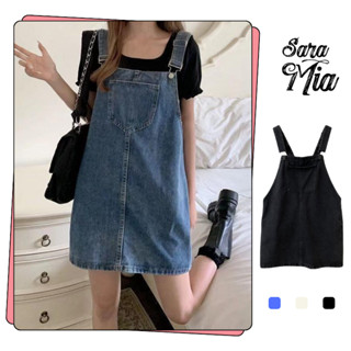 Váy yếm jean nữ vải bò dài đầm yếm denim hai dây có túi SARAMIA phong cách ulzzang Y1