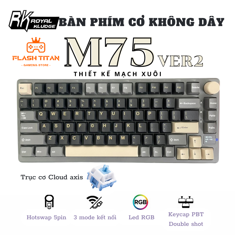 Bàn Phím Cơ Không Dây RK M75 3 Chế Độ Kết Nối - Led Mạch Xuôi - Keycap PBT Doublue shot - Full Foam