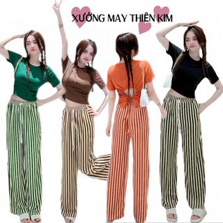 SET BỘ THUN TĂM LẠNH QUẦN ỐNG SUÔN MIX  ÁO CROPTOP MẶC MÙA HÈ MÁT MẺ CHO CHỊ ĐI BIỂN ,CAFE,DẠO PHỐ ĐỀU ĐƯỢC