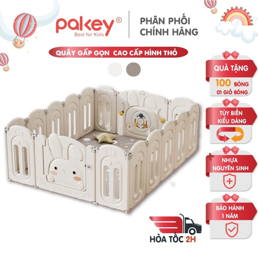 Quây Cũi Nhựa Chính Hãng Pakey, Quây Cố Định Bambi Kids, Quây Gấp Gọn Thỏ Trắng Siêu Đáng Yêu
