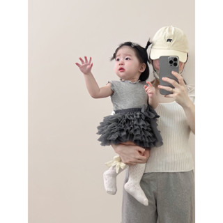 [ Sẵn tím size80, 90] Set áo thun balo mix chân váy gắn nơ xinh xắn cho bé gái