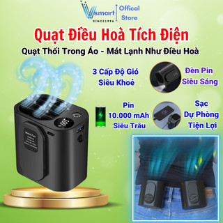 Quạt Áo Điều Hoà, Quạt Kẹp Áo Đeo Hông Pin Trâu 10.000 mAh, Quạt Đeo Eo Tích Điện 3 Cấp Độ Gió Khoẻ Mát Như Điều Hoà
