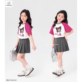 Bh24178 set j&j bg áo phối hồng cool kuromi cvay xếp ly