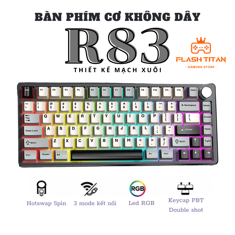 Bàn Phím Cơ Không Dây Dark Alien R83 - Led Mạch Xuôi - Keycap PBT Double shot - Full Foam | BigBuy360 - bigbuy360.vn