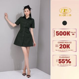 Đầm Công Sở Tay Ngắn NOONSUN NS8 Chất Liệu Vải Kaki Thoáng Mát Cổ Sơ Mi Thời Trang Văn Phòng