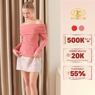 Áo Thun Tăm Trễ Vai Tay Dài NOON SUN NS3 Thiết Kế Bẹt Vai Tôn Dáng Vải Gân Tăm Co Giãn 4 Chiều