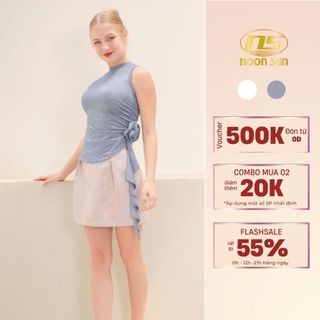 Áo Yếm Nữ Vải Cotton Mix Hoa Chiết Eo Sang Trọng NOON SUN NS16, Áo Sát Nách Cổ Tròn Nữ Thiết Kế Phối Hoa Sang Chảnh