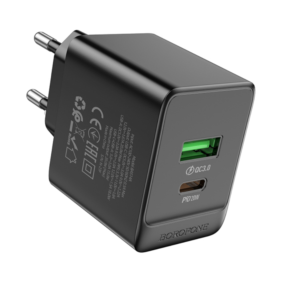 Củ sạc nhanh BOROFONE BAS14 có 2 Cổng Sạc Type C và USB