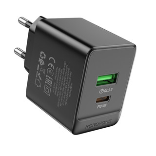Củ sạc nhanh borofone bas14 có 2 cổng sạc type c và usb