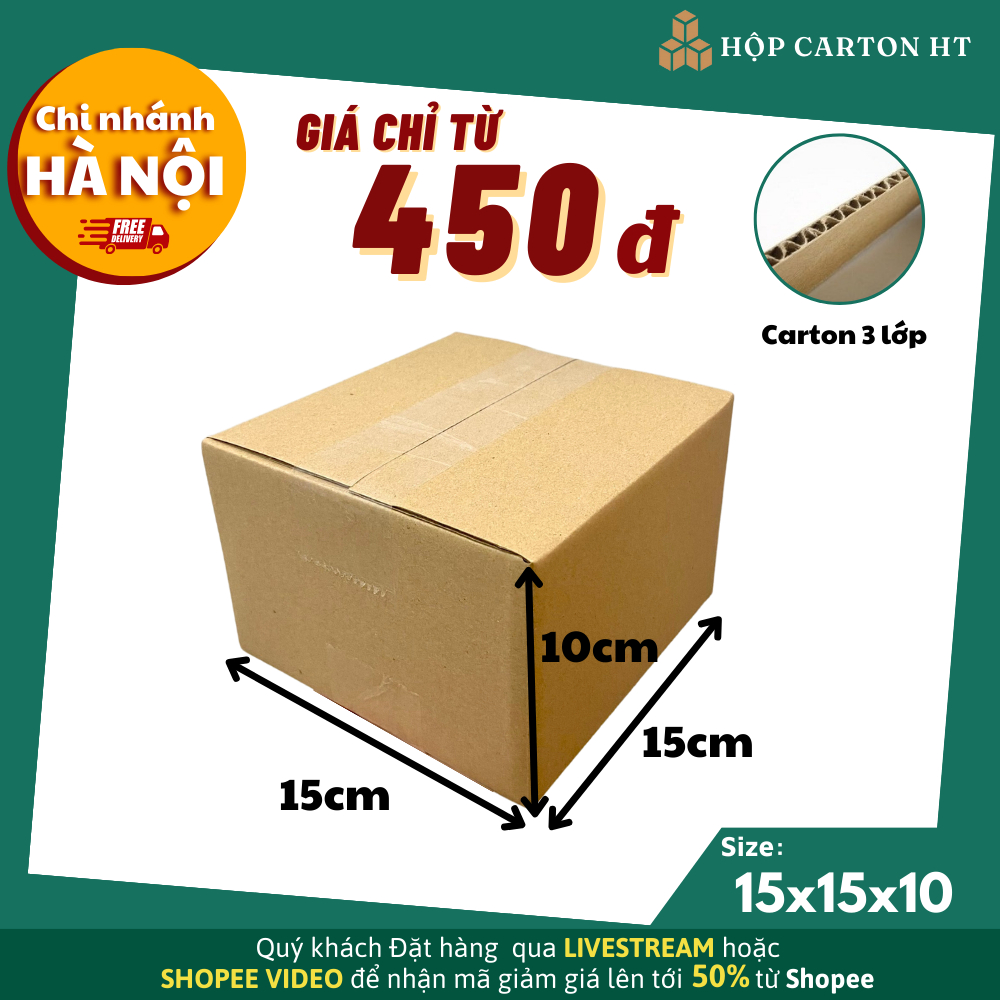 15x15x10 Combo 10 hộp carton đóng hàng, hộp giấy carton ship cod giá rẻ - Hộp carton HT