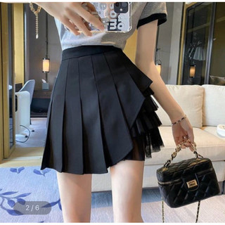 Chân váy xếp ly pha ren
