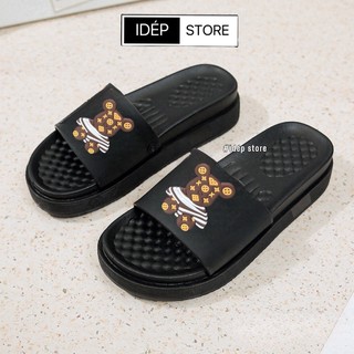 Dép quai ngang nữ Gấu Bear Kaws đế cao 3cm cao su đúc nguyên khối siêu bền - iDép DL149